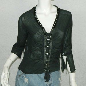 Maje Shirt Black Lace Up Cotton Shirt Size Medium